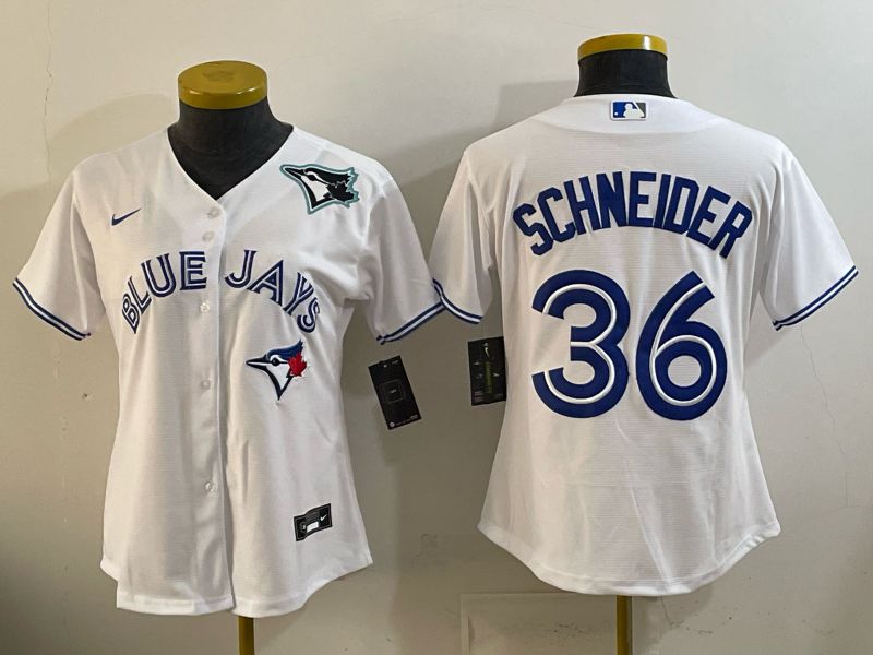 Women 2025 Nike Toronto Blue Jays #36 Schneider White Game MLB Jersey 04->women mlb jersey->Women Jersey